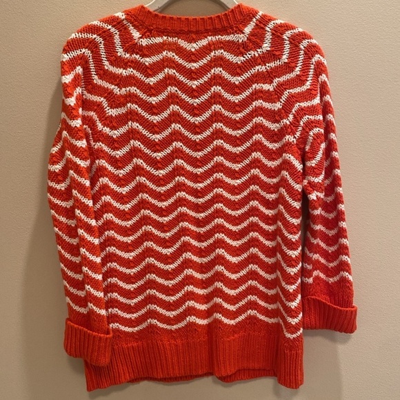 GAP Chevron Pointelle V Neck Wool Blend Orange White Stripe Knit Sweater SMALL - Picture 5 of 6